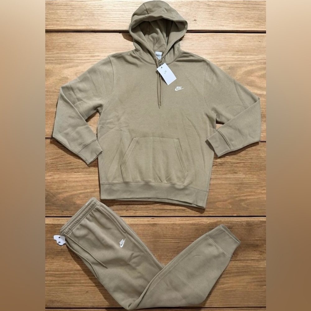 Nike Club Fleece Sweatsuit Hoodie & Sweatpants Set Taper Leg Brown Mens Sz L, XL